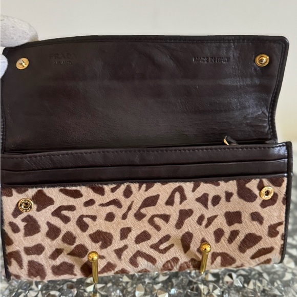 Authentic PRADA Calf Hair Leopard Print Continental Flap Wallet - Picture 10 of 11